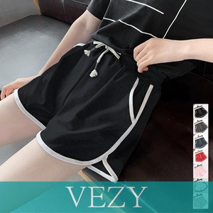パイピング ショートパンツ 韓国 部屋着 ハイウエスト サイドラインカラーパンツ 夏ルームウェア カジュアルホットパンツ スウェットパンツフィットネス ボトムス VEZY ベジー ItemNo.【19432394】