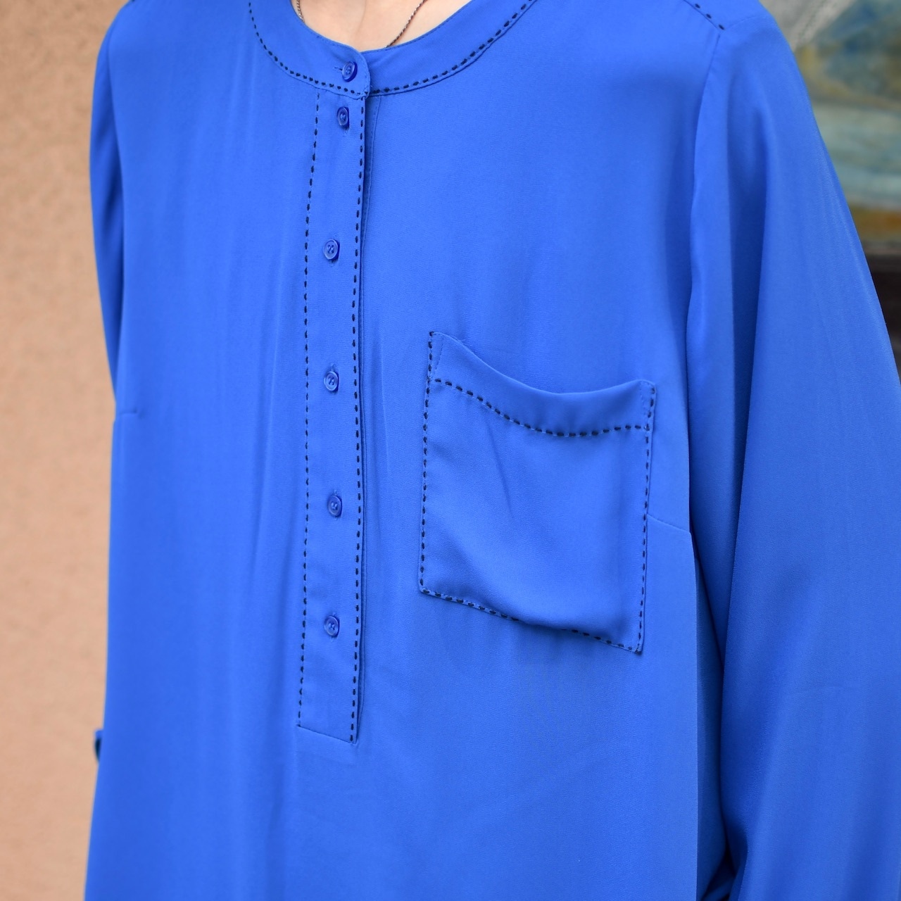 stitch design band collar pullover shirt