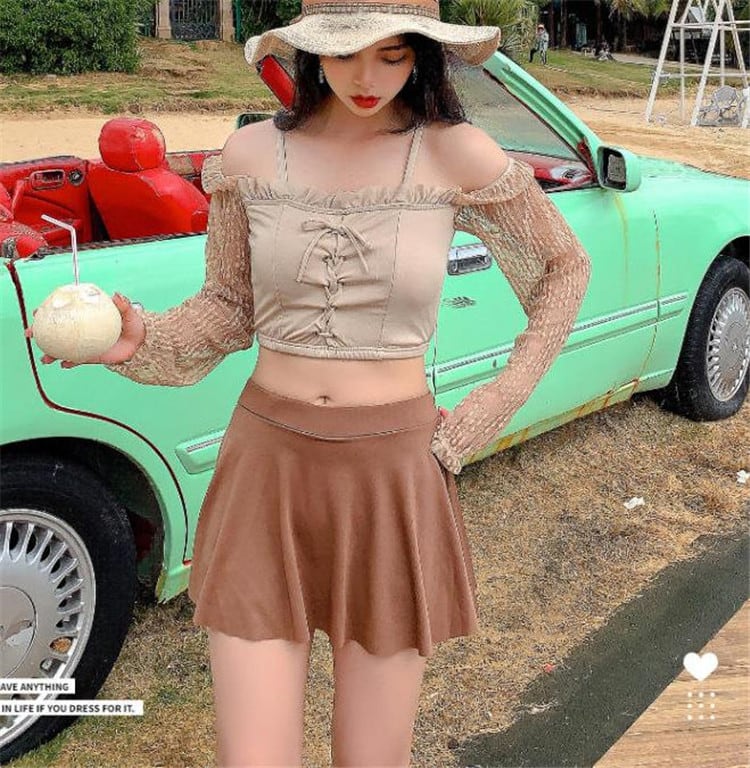 水着 温泉 スプリット ビキニ 小さい新鮮な 長袖 コンサバティブ 韓国 女子学生