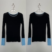 袖バイカラーシアーニットCS/ブラック