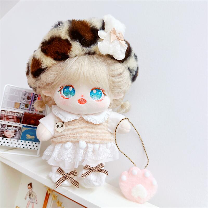 20cmぬいぐるみ用 秋冬 レースワンピース+ニットベスト+レオパード柄