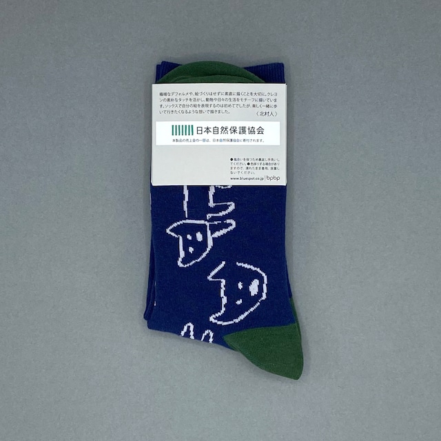 【JIN KITAMURA】北村人 SOCKS SENGA INU NAVY 線画のいぬ -ネイビー- ソックス