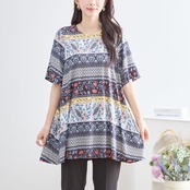 【SALE 6%OFF 4/2 10:00まで】TRUBE ペイズリーラインプリントチュニック【M~L】ブラック
