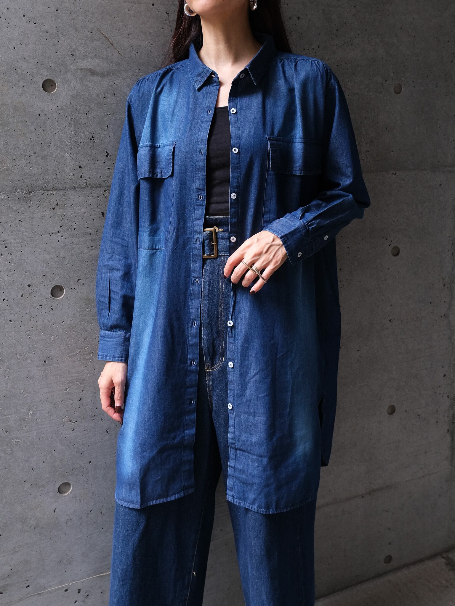 4oz denim shirt tunic(4ozデニムシャツチュニック)【5516061】select by Bou Jeloud