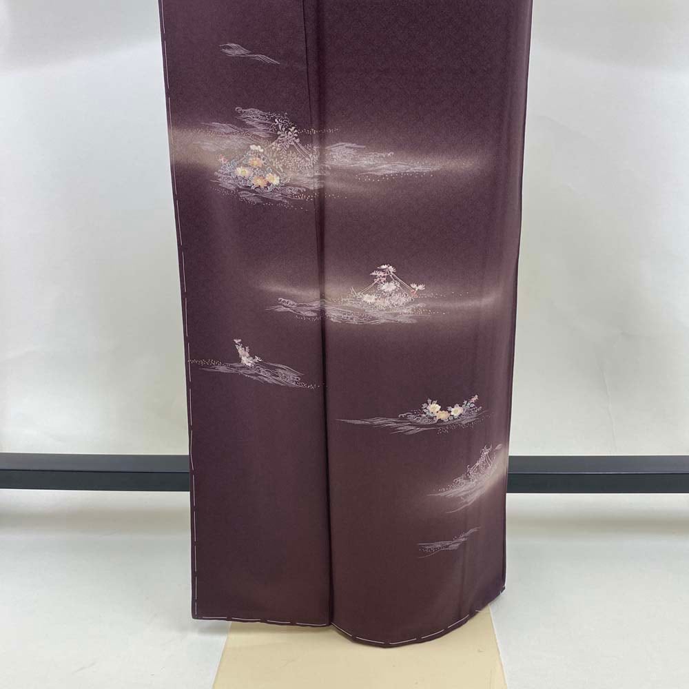 訪問着 中古 小豆色 焦げ茶 古典 裄丈66.5cm 身丈164.5cm 結婚式 着物