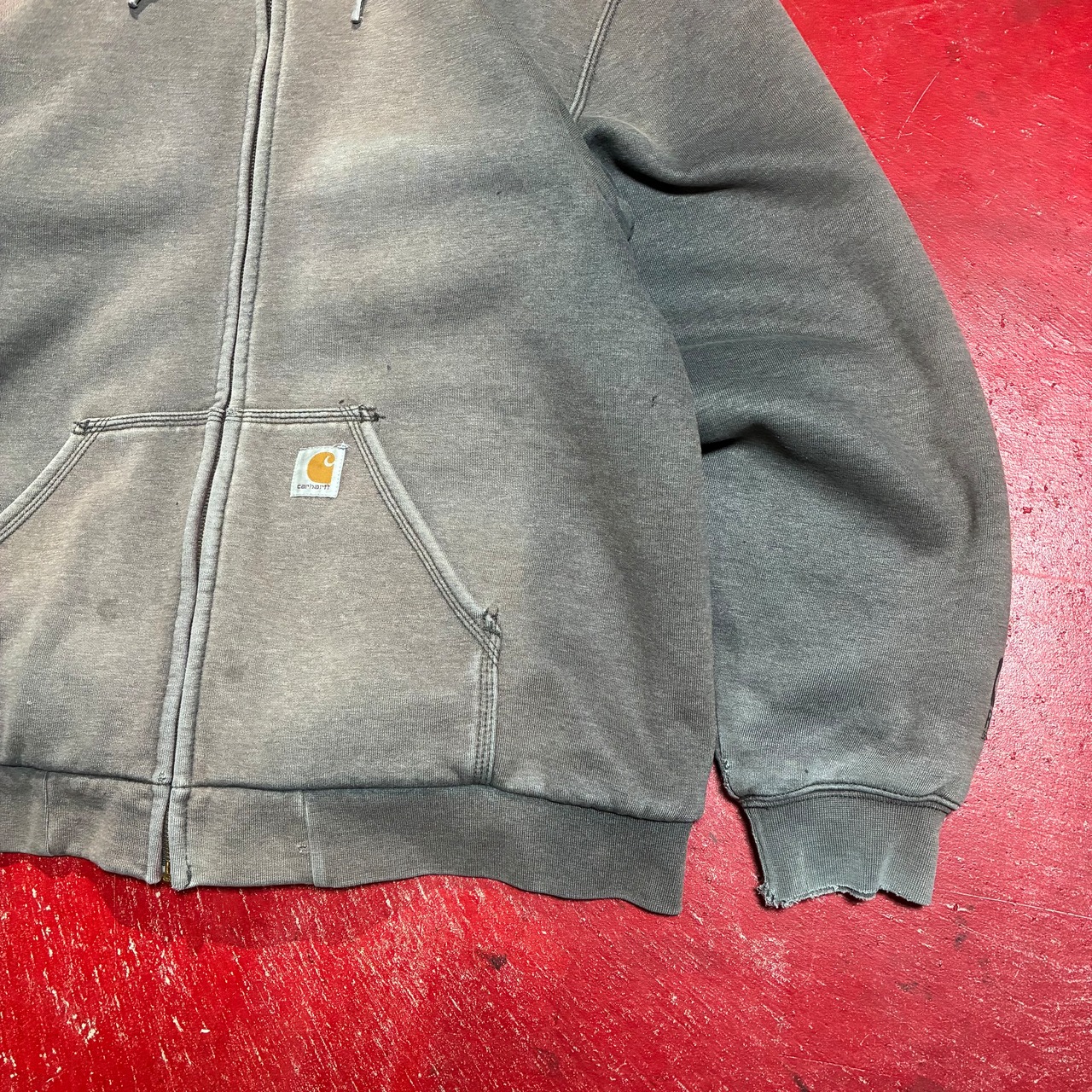 メキシコ製Carhartt ジップパーカー フェードグレー 裏地メッシュサーマル カーハート