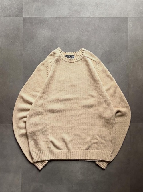 LANDS’ END クルーネック ニット セーター M 10-12 ベージュ 日本製