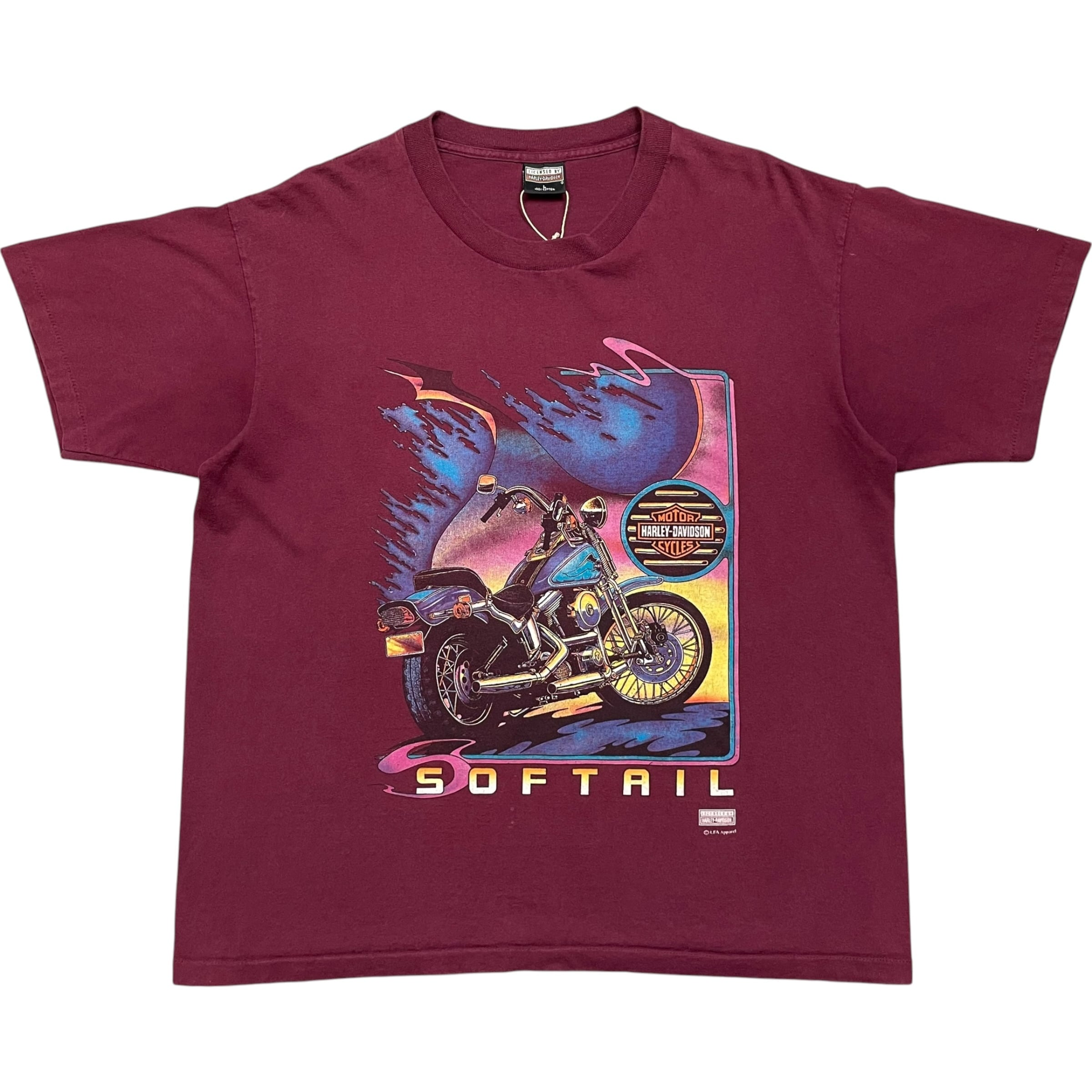 《L》 Harley-Davidson ハーレーダビッドソン Tシャツ レッド プリントデザイン シングルステッチ USA製 90年代 vintage no.10142