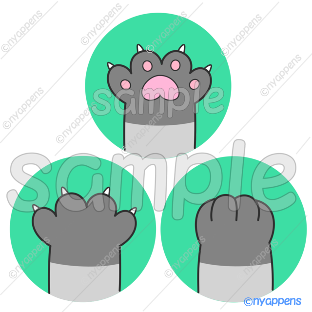 【商用利用OK】ほのぼのかわいい猫の手イラスト（にゃんパ／手ぐれ）シールやアイコン、素材に！猫3種セット