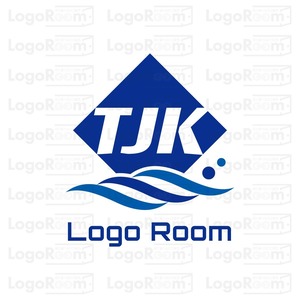 No756 TJKの文字と波のロゴ【アルファベット、T,J,K、青、海、波、シンプル、クール、建築、建設、製造、設備】