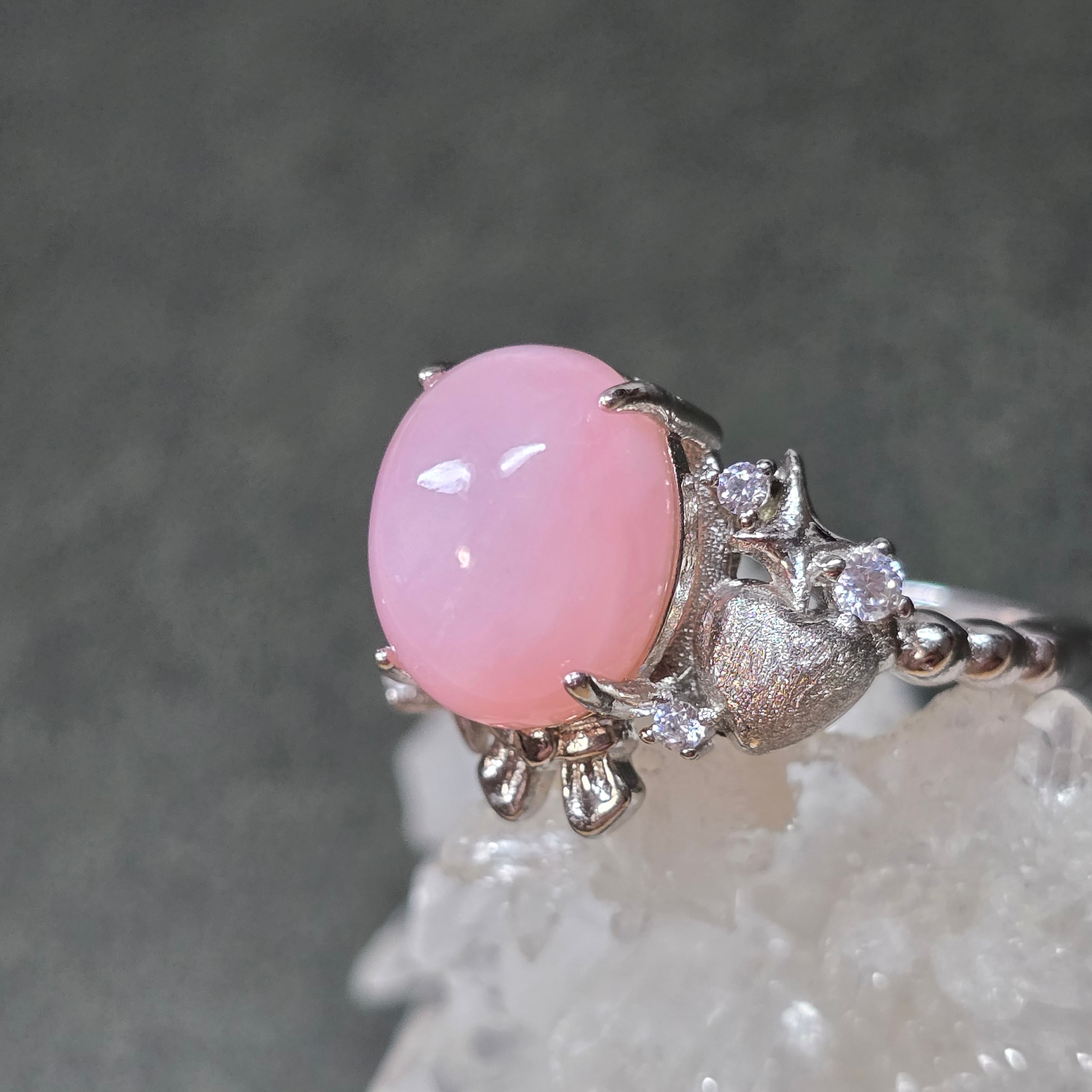 ハンドメイド　シルバーリング　ピンクオパール12号　Charch jewelry ピンクオパール リング ピンクオパール 指輪 シルバー キラキラ | Momi