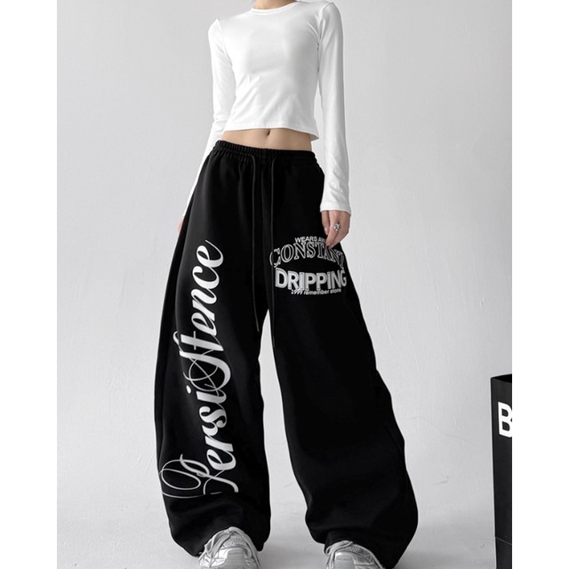 ストリング ビッグシルエット プリント スウェットパンツ L00129