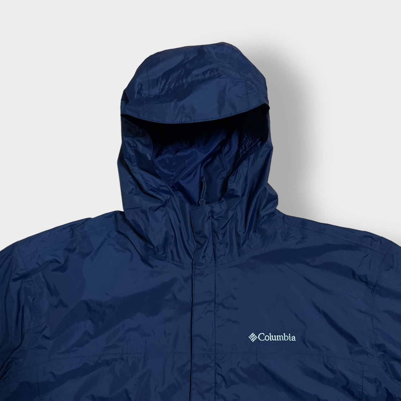 Columbia ナイロンジャケット ライトアウター ジップアップ フルジップ 刺繍 ワンポイントロゴ XL ビッグサイズ オムニテック 撥水 アウトドア コロンビア ネイビー us古着
