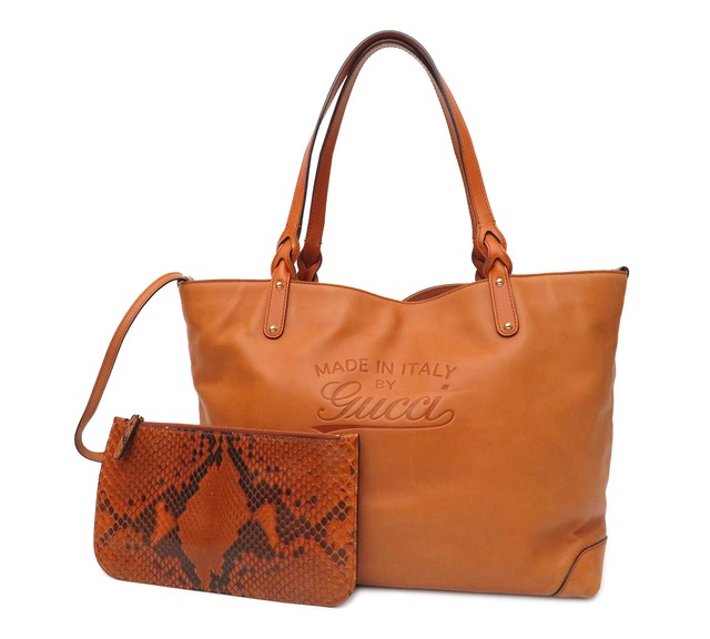 GUCCI / グッチ ヘビ革 パイソン ポーチ付き ロゴ入り 本革 レザー トートバッグ