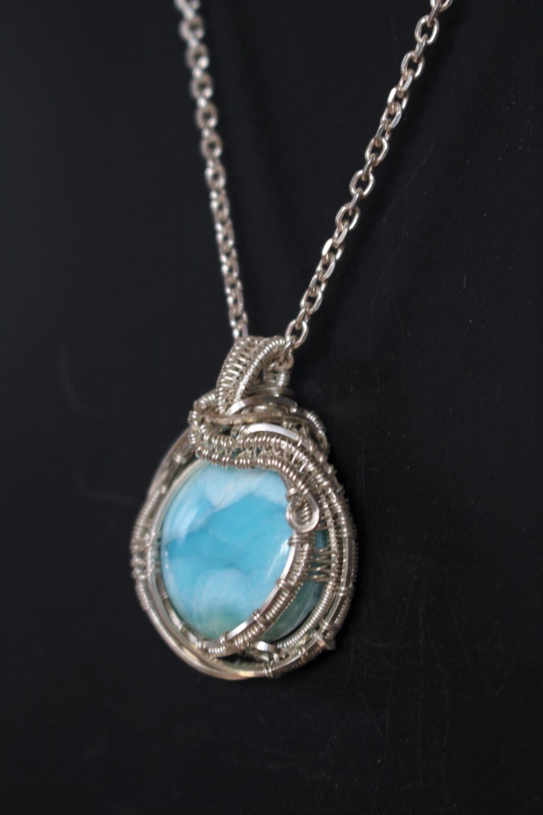 Larimar silver925 wirewrapping pendant