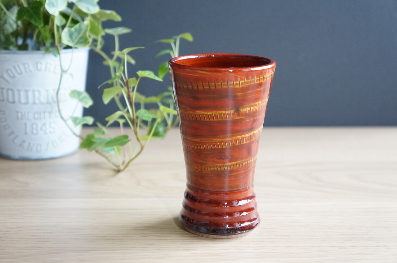 小石原焼　マルワ窯　タンブラー　紅彩　④　[3-350]