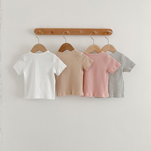【BABY】ベーシック2ボタンリブ半袖クルーネックTシャツ - 7