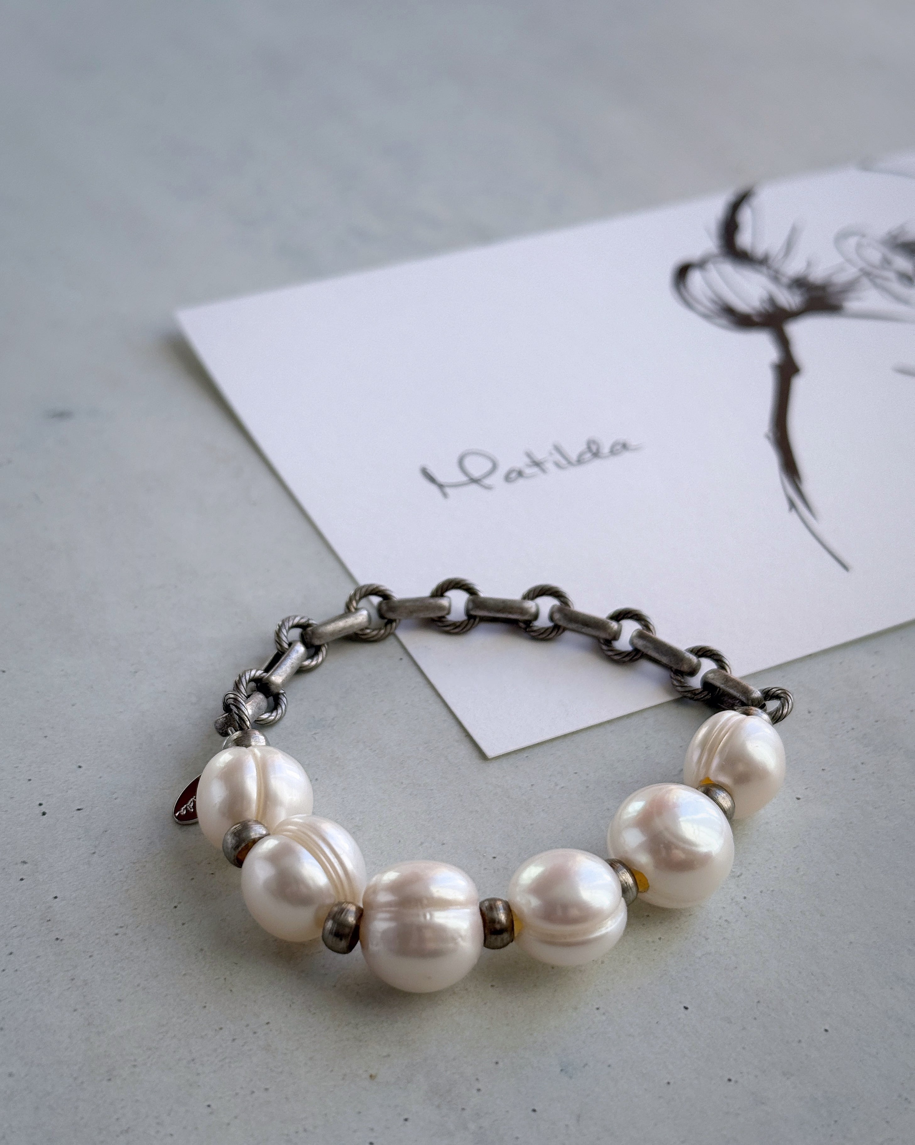 【再販】Chain & stone bracelet(淡水パール)