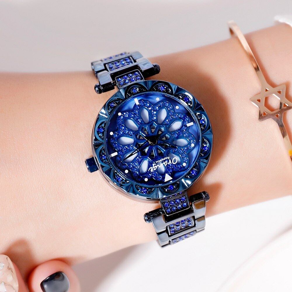 レディースウォッチトップラグジュアリーファッションレディースMIYOTAクォーツムーブメント腕時計ステンレススチールバンドドレス防水RelojMujer601-blue