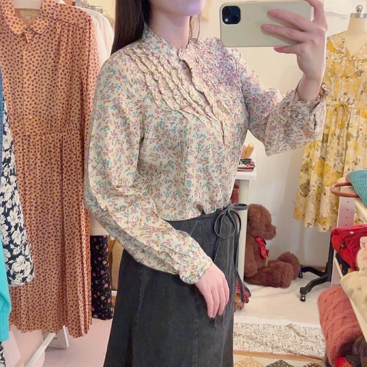 purple blue mini flower stand collar blouse