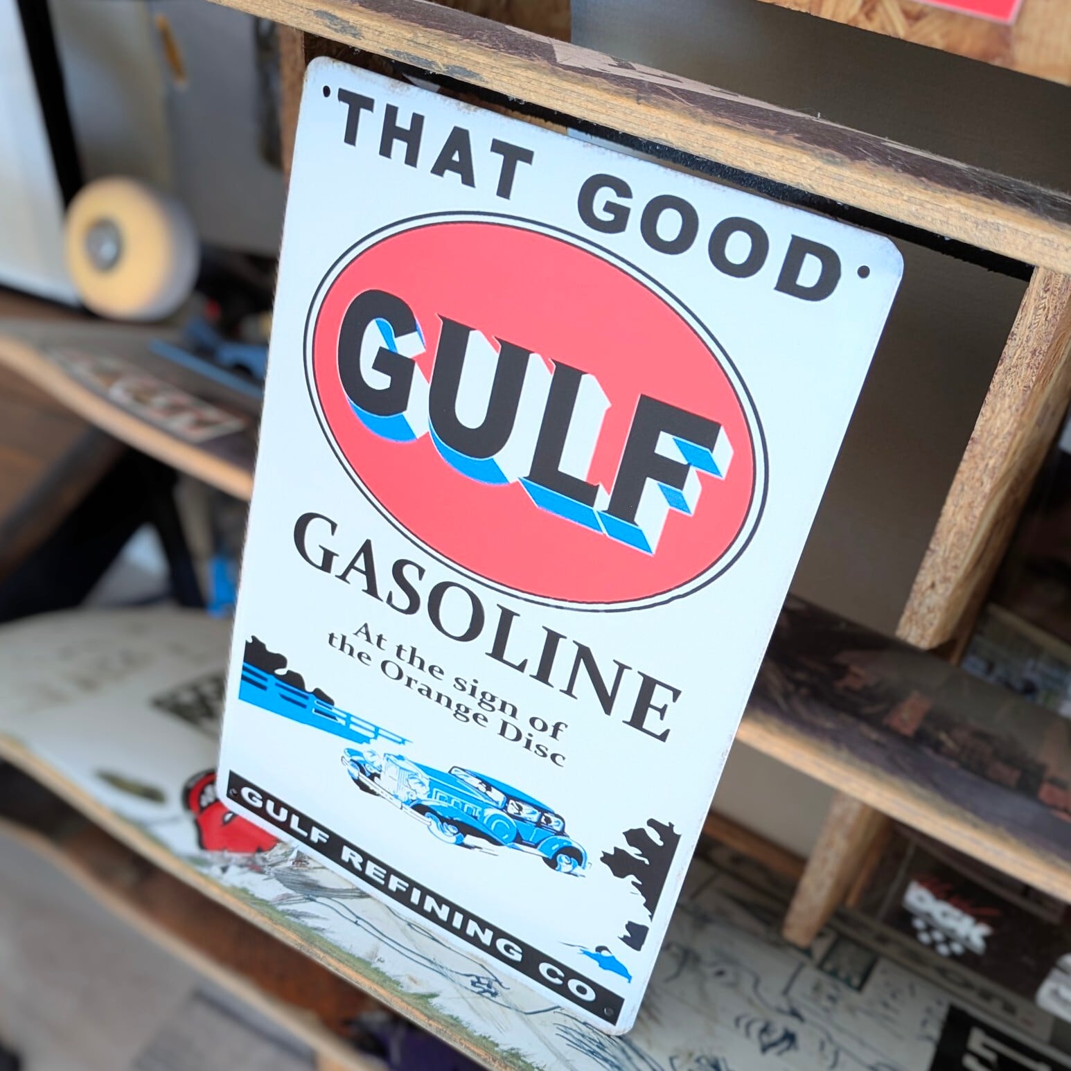 送料無料!ちょうどいいブリキ看板 【 Gulf Oil(ガルフオイル)】石油会社 / METAL SIGN / メタルサイン / ブリキ看板 / サインボード / ビンテージ加工〚アメリカン雑貨 アメトイ〛