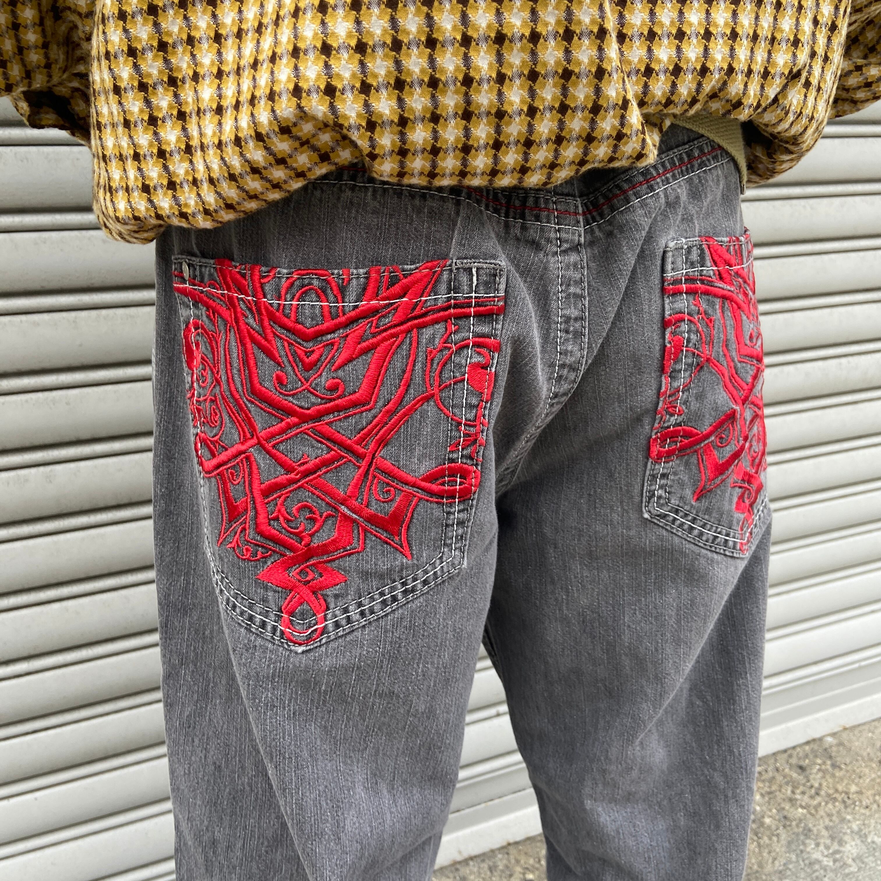 送料無料』SOUTHPOLE サウスポール ブラックデニムワイドパンツ 刺繍 