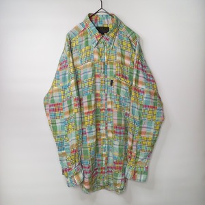 90s　チャップス　旧タグ　BDシャツ　パッチワーク　インド綿　緑系　L