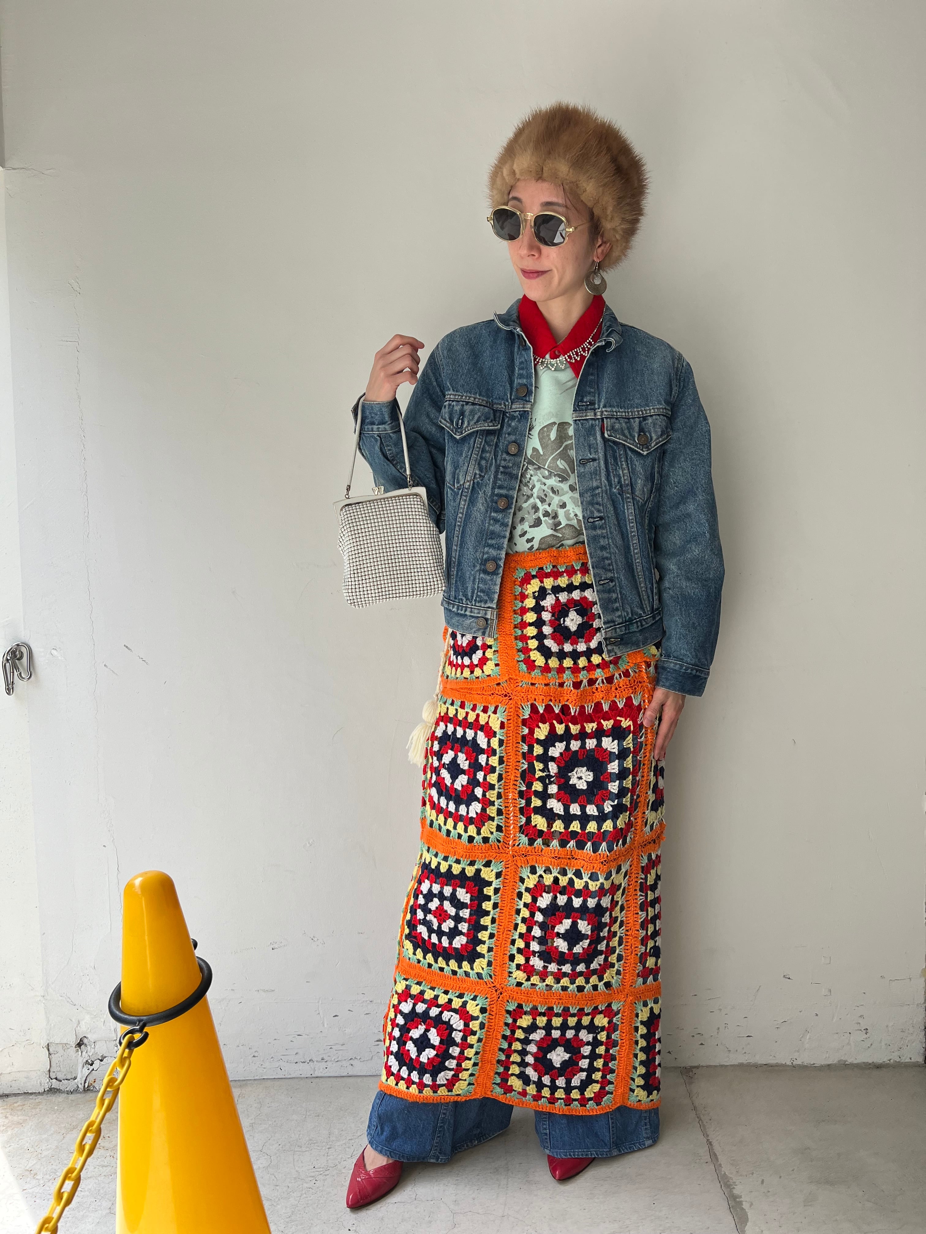 Vintage handmade granny square knit skirt ( ヴィンテージ