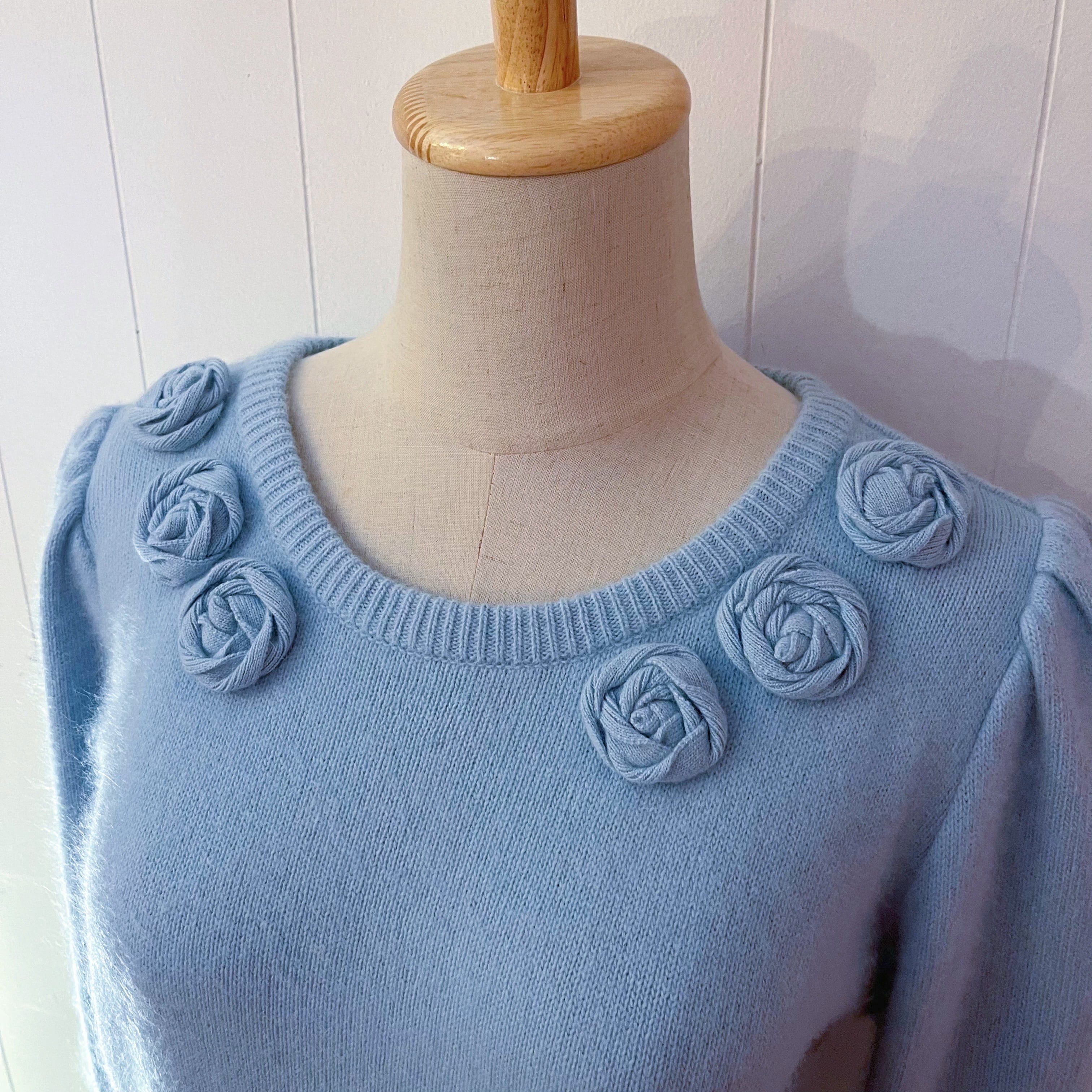 light blue rose knit sweater