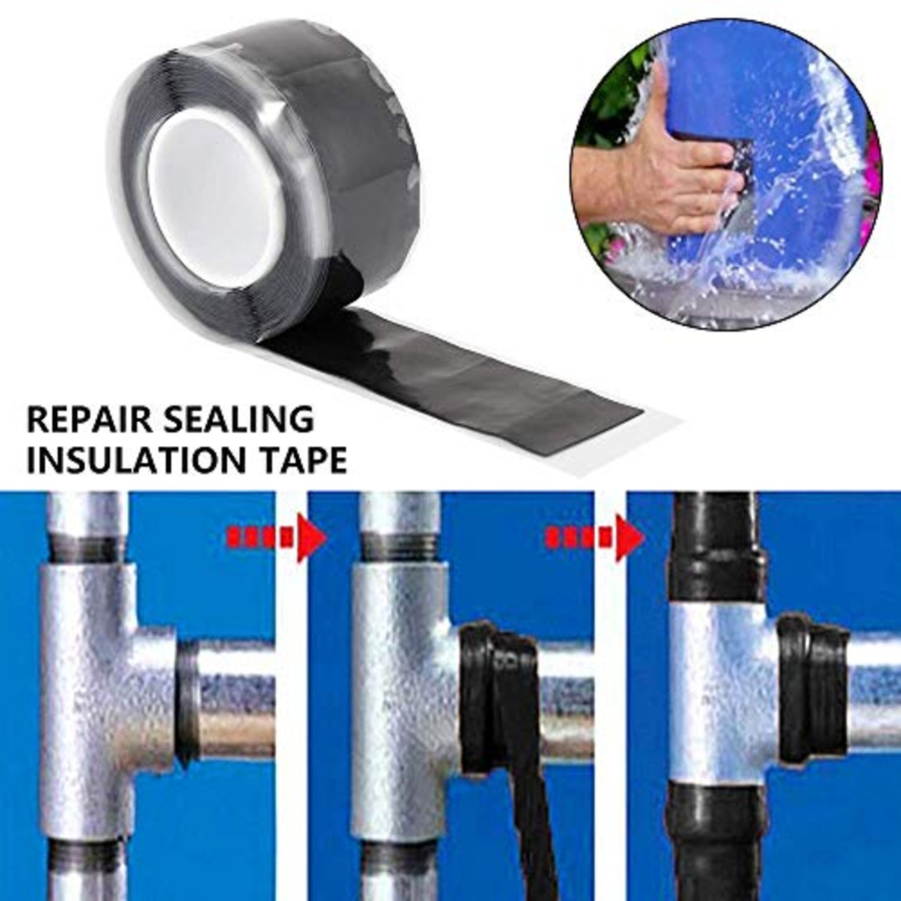 dukezhi シリコンゴムテープ 3M 配管補修 防水 レスキューテープ 無毒 耐寒 耐熱 超強力 耐摩耗性 絶縁保護 水漏れ修理 万能 ホース修理 配線固定結束用 車の内装用 シールリーク パイプ リペア&リークシールドテープ ブラック温度範囲-60℃〜+260℃ 2.5 x 3M