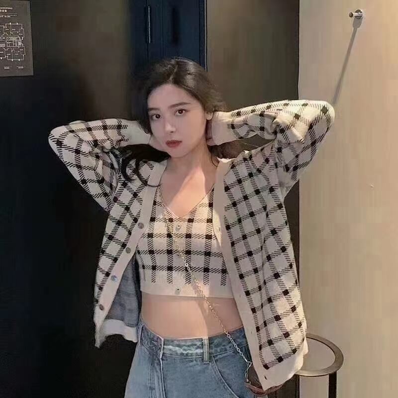 チェック柄カーディガンセット   AJ−12541-9085