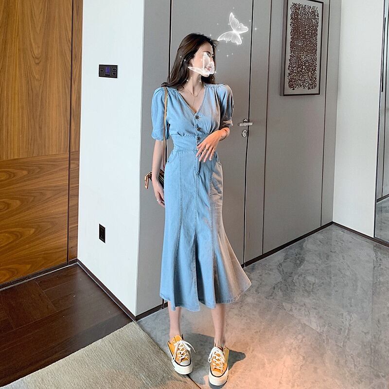 スタンダードスタイルVネックスカート ドレス レトロ YY-ファッション60132061232