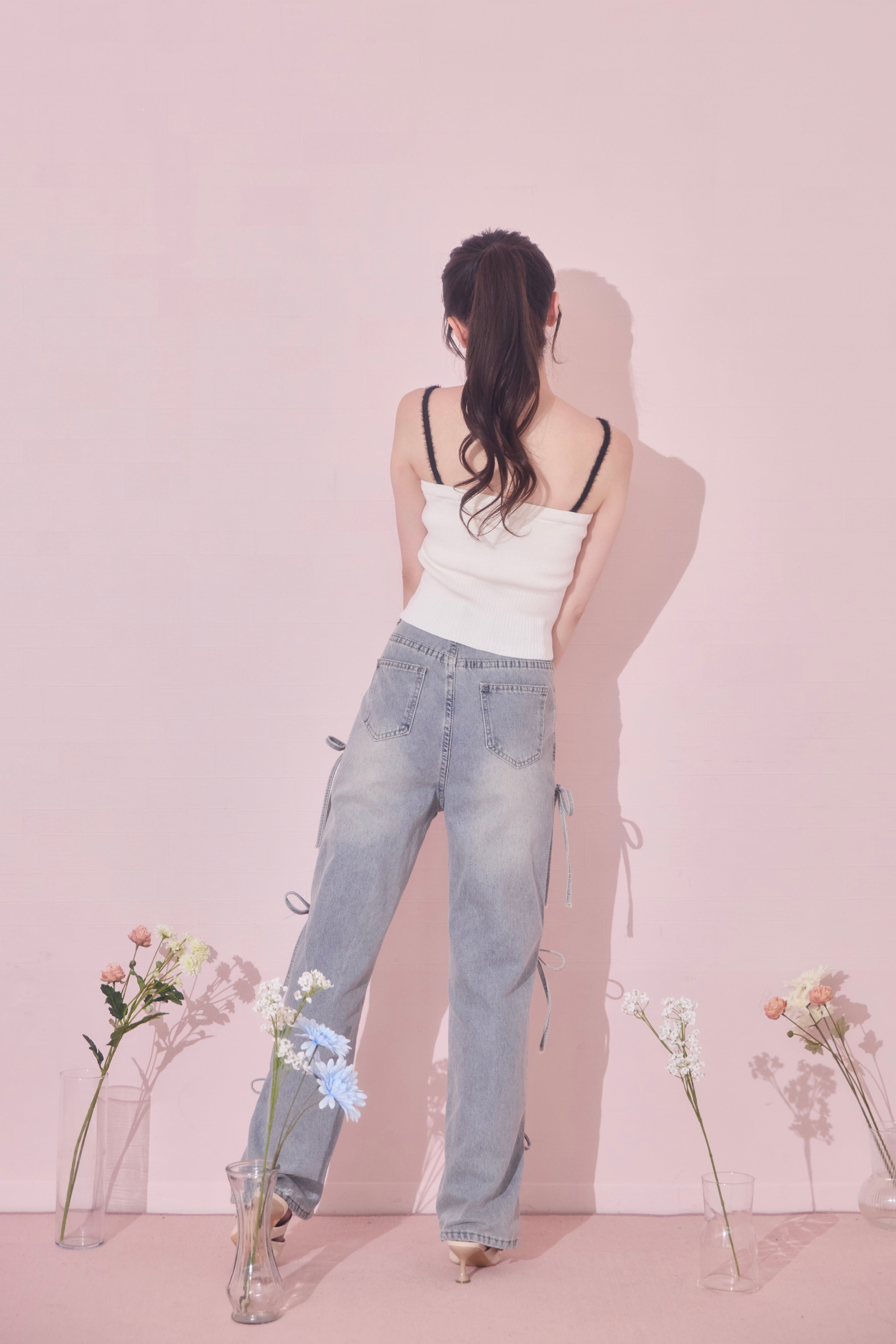 bi-color ribbon knit cami(white) | Désir et Raison