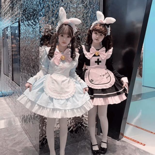 With U ゴスロリ ファッション ワンピース 長袖 メイド服 メイドカフェ メルヘン ガーリー 甘め 原宿スタイル ゴシック おしゃれ かわいい