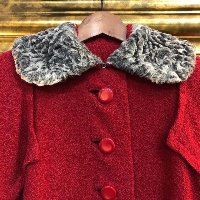 Vintage 40's red astrakhan collar coat