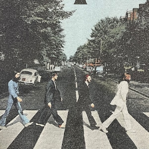 【THE BEATLES】ビートルズ アビーロード ABBEY ROAD ロゴ レコードジャケット フォトプリント 薄手 オフィシャル スウェット トレーナー プルオーバー M US古着