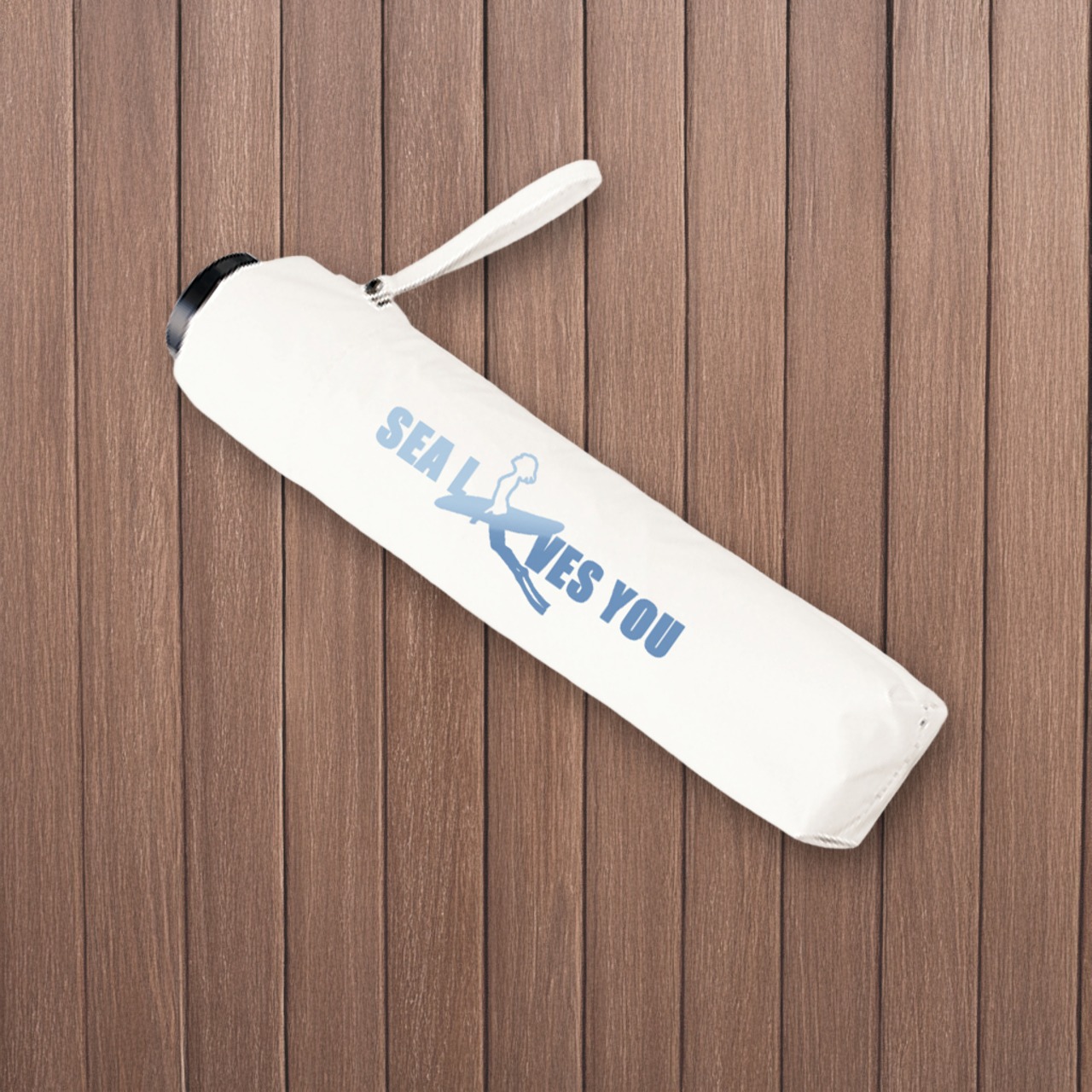 SEA LOVES YOU ロゴ-遮光折りたたみ傘(ホワイト) - 2