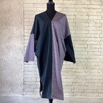 左右非対称と魅惑の紫が演出する大人な一作　絹100％紬　長袖ワンピース　21OP025