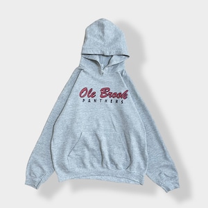 【GILDAN】パーカー バックプリント ロゴ Ole Brook Panthers フットボール スウェット フーディー hoodie プルオーバー  L ギルダン us古着