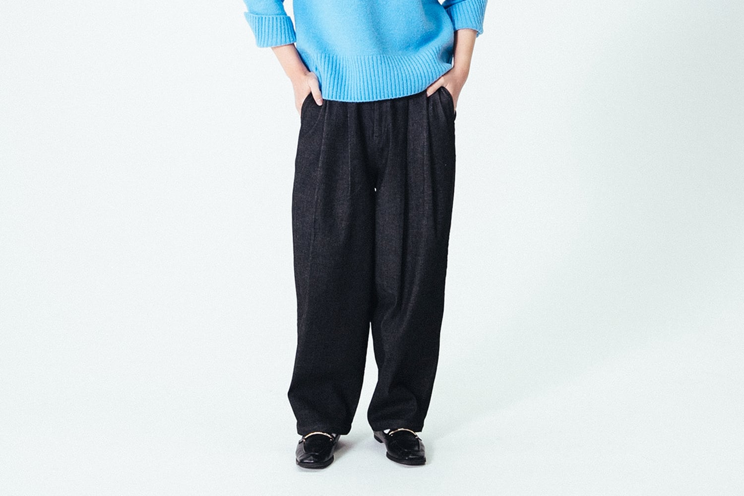 STRETCH DENIM COCCON WIDE PANTS : ストレッチデニム コクーンワイドパンツ