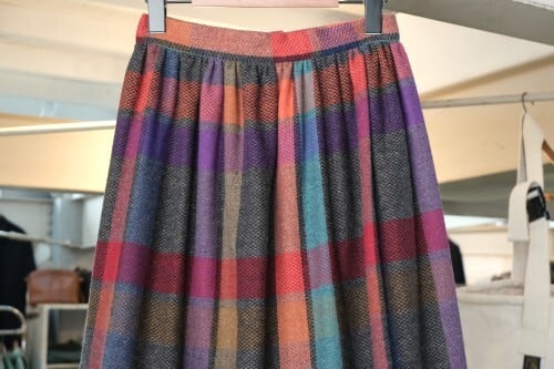 70's multicolored plaid gathered Skirt | GARYO