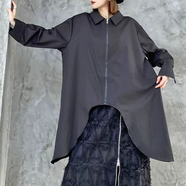 Curved Hem Zip Loose Shirt 01451