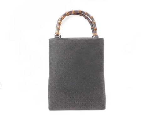 バンブー手提げ（大）黒/黒　青海波柄