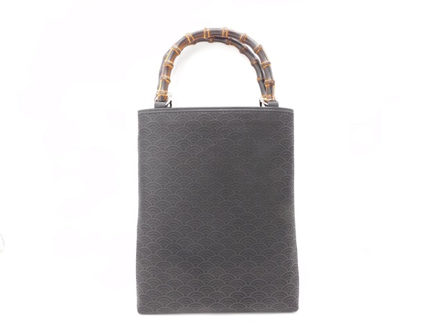 バンブー手提げ（大）黒/黒　青海波柄