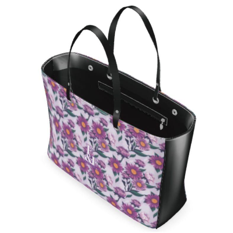 スモール トートバッグ 花柄 ロゴ トート バッグ パープル ブラック