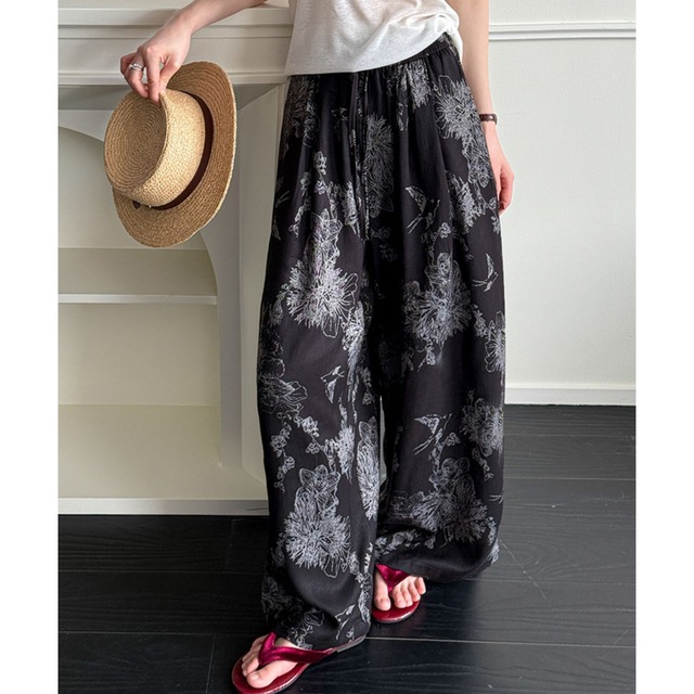floral print wide relaxed pants L0391