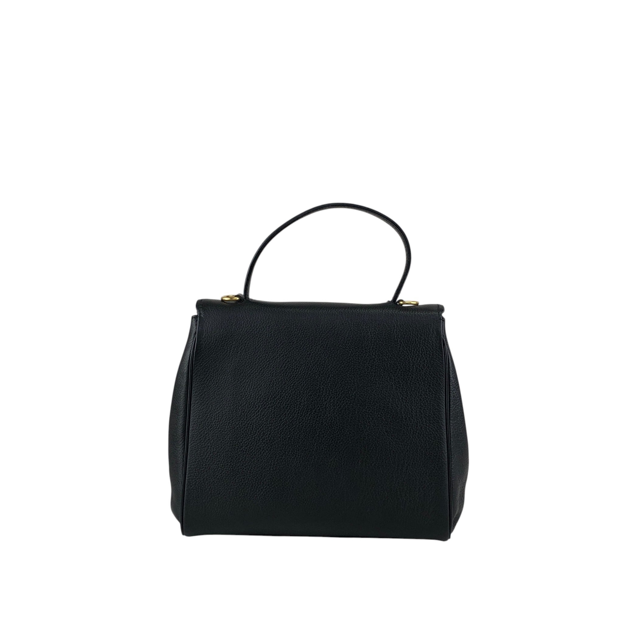 ✨CELINE✨ハンドバッグ マンテル ロゴ金具 ブラック レザー CELINE セリーヌ ハンドバッグ ブラック マンテル レザー 2way シボ