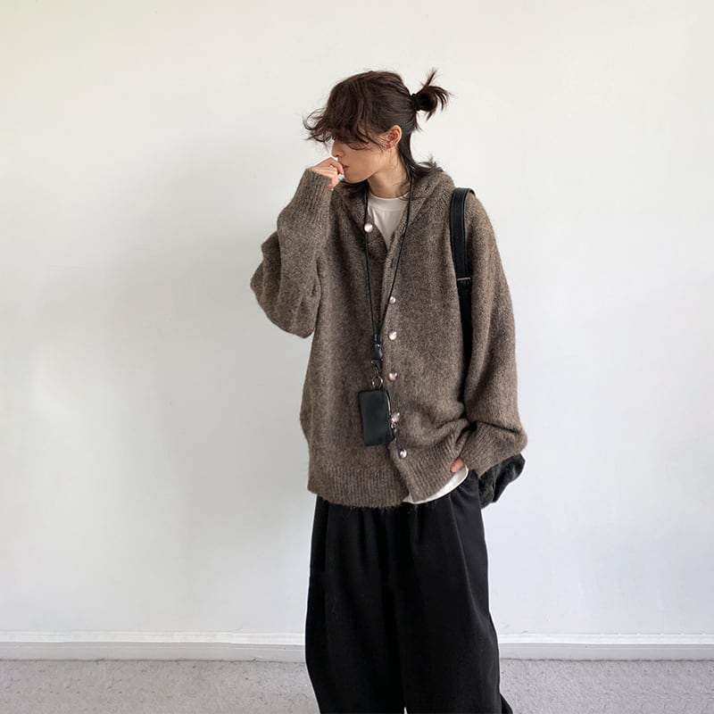 jiwuusフード付きニットカーディガン | mblueshop