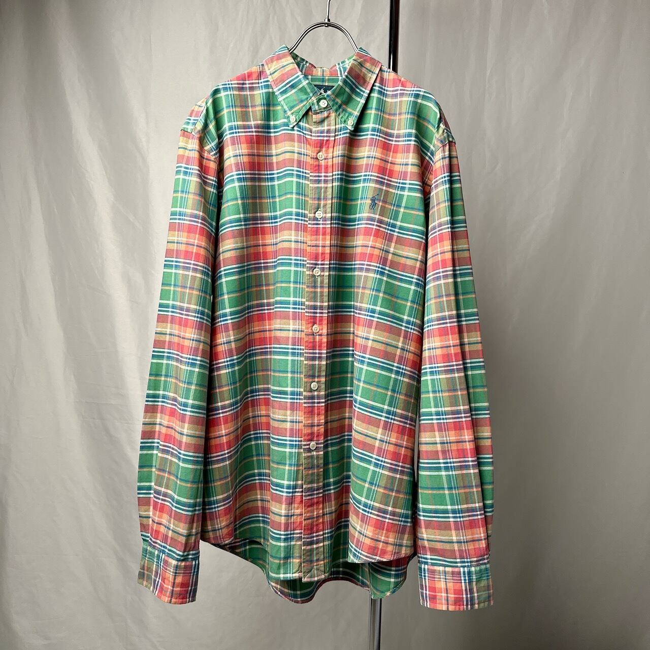 ラルフローレン 刺繍ロゴ 表記サイズ：L/G 長袖 チェック シャツ 緑
