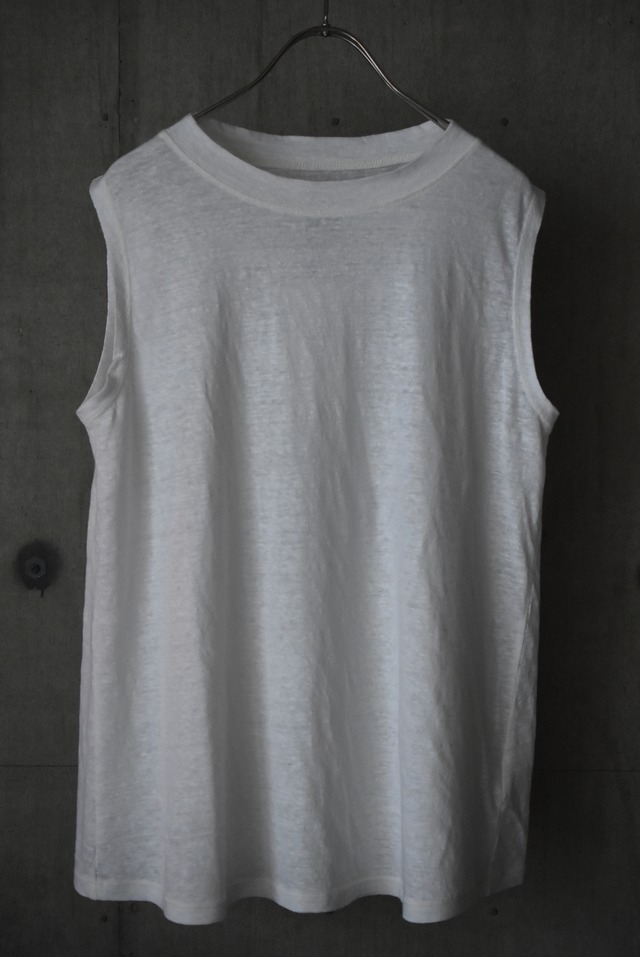 OK／ "BATONER" Normandie linen A line nosleeve.［WHITE］